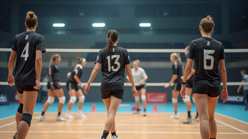 Volleyball team executing organized defensive formation during competitive match practice